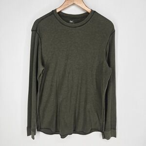 Gap Thermal Shirt Mens Large Olive Green Waffle Knit Long Sleeve Crew Neck Top